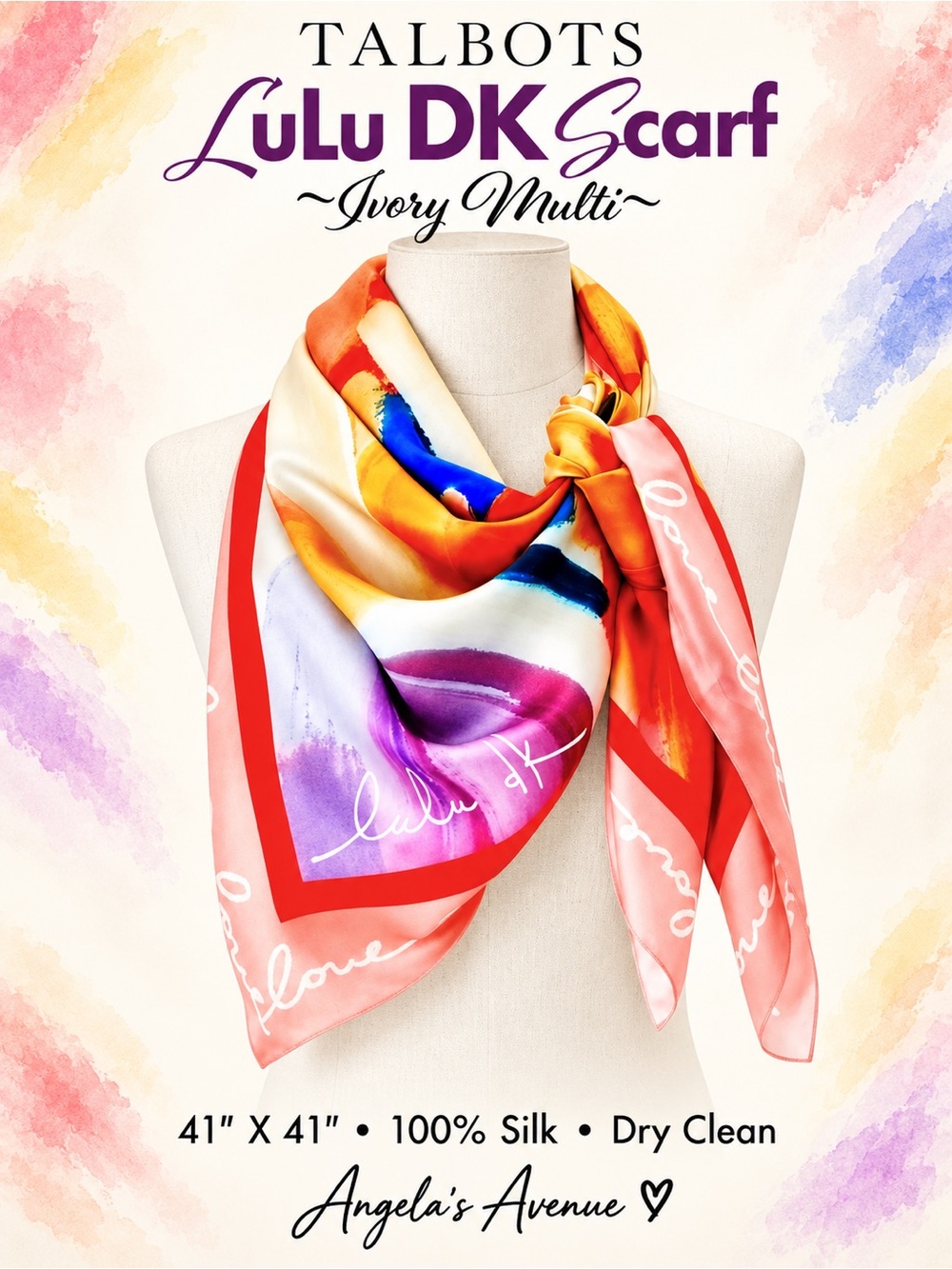 Talbots Lulu DK Silk Scarf Limited Edition Breast Cancer Awareness Cause